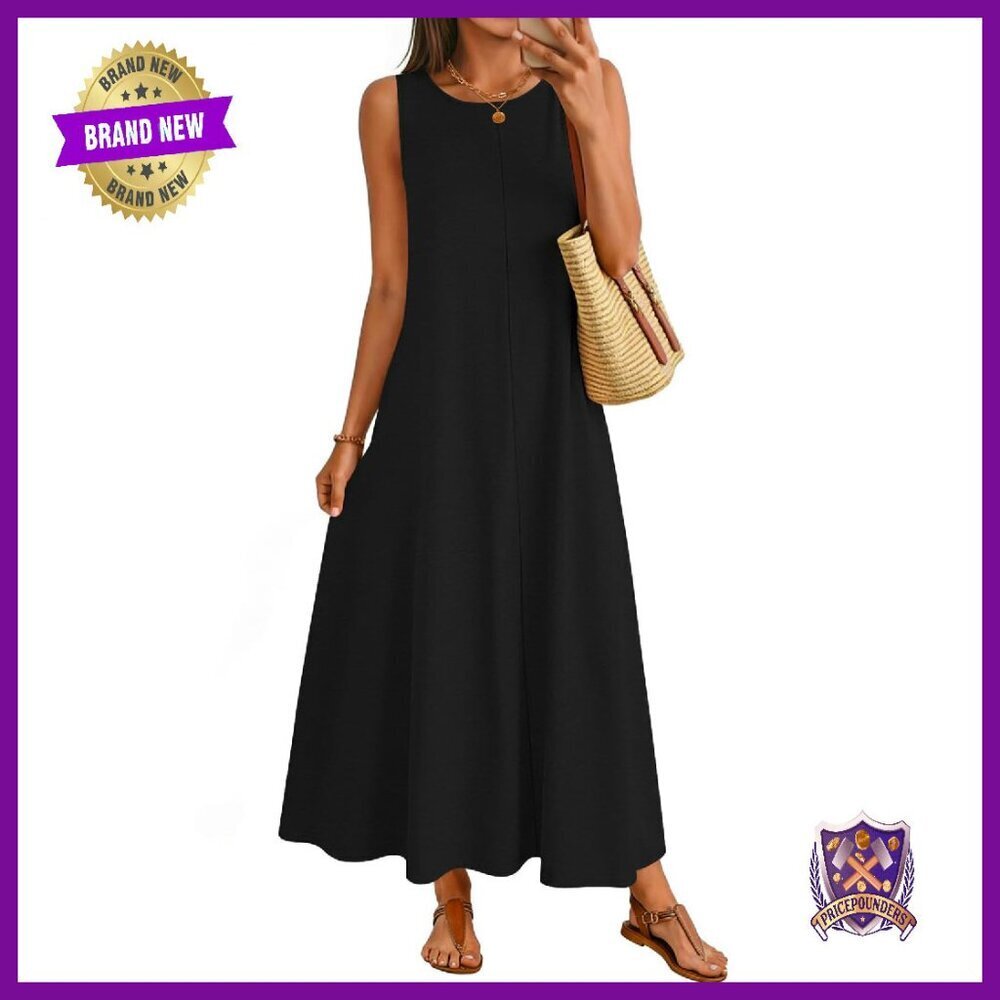 Sleeveless Maxi Dress Loose Fit Summer Beach Vacation Long Sundress